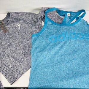 Adidas Blue razor back tank and Gymshark Long Sleeve cropped Tee